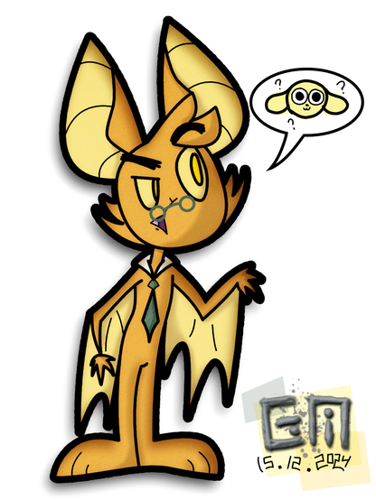 golden anthro bat with small green glasses and tie