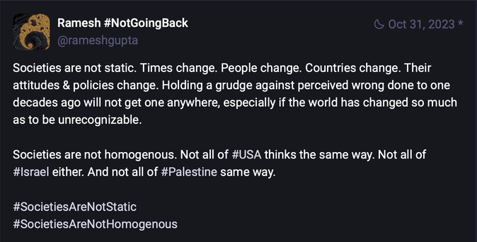 Screenshot of post at https://mastodon.social/@rameshgupta/111332482184536782