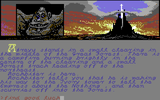 Modified screenshot of The Neverending Story on the Commodore 64