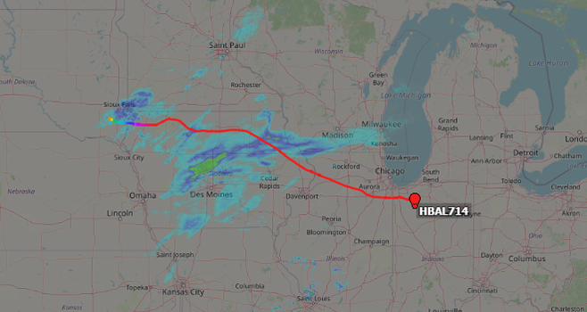 Flight path of Thunderhead balloon HBAL714