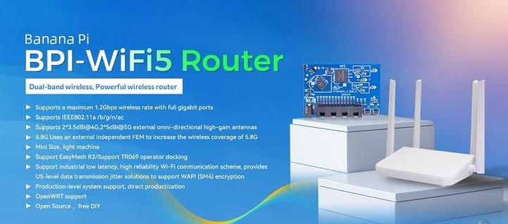 welcome for OEM&ODM, 10 USD cost wifi5 Router BPI-Wifi5 Router dual-band wireless router, 2.4G 2T2R, 5.8G 2T2R coexist at the same time
https://docs.banana-pi.org/en/BPI-WiFi5/BananaPi_BPI-WiFi5_Router
#wifi5 #router #OEM #ODM