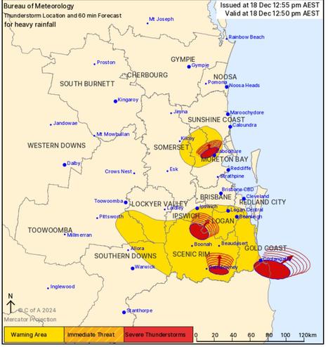 Imagine a map of Southeast Queensland. It's a mess! Big red circles, like angry eyes, are scattered everywhere. These are severe thunderstorms, and they're overlapping, getting closer and closer. You see 'Brisbane' and 'Gold Coast' written there, but those names are almost lost in the sea of red.

Then there's this smaller, darker red circle around Brisbane. That's the 'Immediate Threat,' and it's creeping in. You can almost hear the sirens wailing. And look at that wider red circle! It covers a huge area, and it's getting bigger. It's like the whole region is on fire.

But that's not all. As in previous pic Colleges crossing is CLOSED due to flooding. Closed! People are not yet stranded but some starting to panic. Reports of other “minor flooding” nearby in other parts of Southeast Queensland already. Minor? It doesn't sound so minor when you see those storms brewing.

And the forecast? More rain. More thunderstorms. Today. It feels like the sky is about to crack open. This isn't a drill, folks. This is real! 