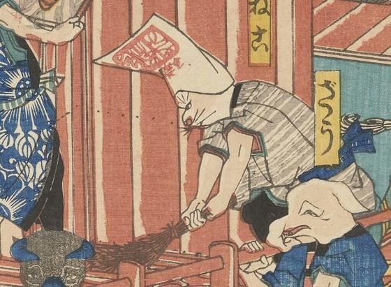Woodblock print of animals mimicking humans undertaking a big end of year cleaning.

Image thanks🙇‍♂️-https://otakinen-museum.note.jp