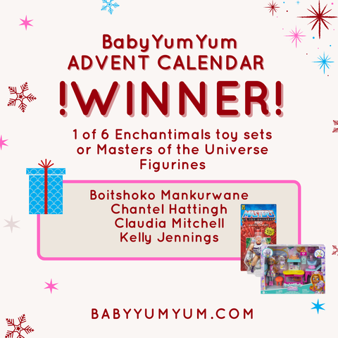 🎉 DAY 11 WINNER ALERT! 🎉 A huge congratulations to our 4 lucky winners of the Enchantimals toy sets or Masters of the Universe Figurines ! 🥤🎁 Get ready for some fun and excitement this festive season!   Want to be updated with other competitions? Click the link 👉 https://zurl.co/qv0QY     #BabyYumYum #BYY #AdventCalendarWinner #PuraDrinks #Day9 #FestiveSeason