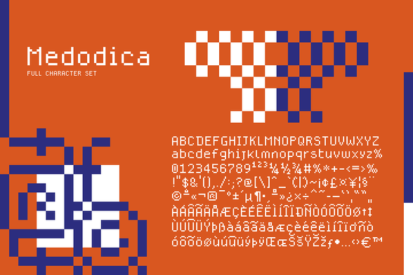 A full list of characters supported by the font Medodica