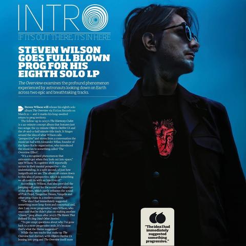 A screenshot from Prog Magazine describing the new album by Steven Wilson, with a picture of him dressed in black looking sideways against a grey-blue sky.