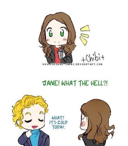 A very cute cartoon drawn to show Teresa Lisbon’s embarrassment at something Patrick Jane has said in a scene from The Mentalist TV show. It’s a case of “when you, you know” applicable to fans of the show.