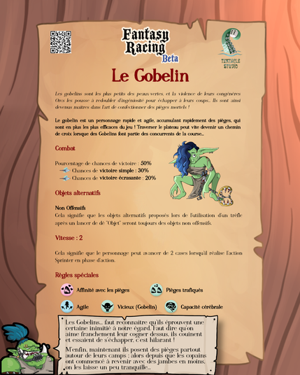 Une fiche présentant les règles du jeu du personnage "Gobelin".