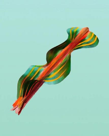 The flight pattern of a Two-lined Spittlebug, photographed by Xavi Bou. The form produced is an orange 'spine' lined either side with a waving ribbon striped in green and yellow