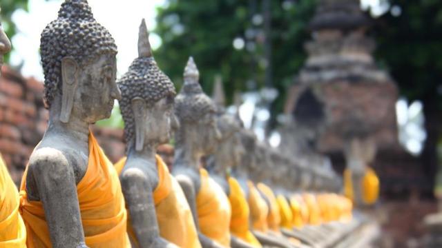 Line of Buddha statues.