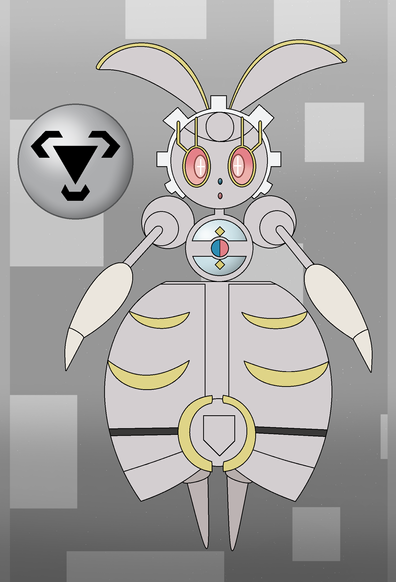 Fanart of Magearna from the Pokémon franchise. A Metal Energy from Pokémon TCG can be seen on the left side of the drawing.