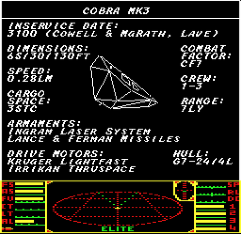Modified screenshot of Elite on the BBC Micro.
