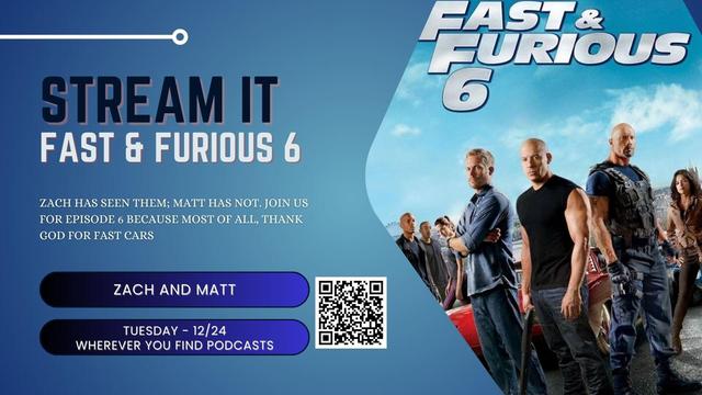 Stream It
Fast and Furious 6

Zach has seen them; Matt has not. Join us for episode 6 because most of all, thank God for fast cars. 

Tuesday 12/24

Wherever you find podcasts.