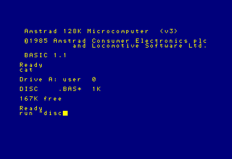 Modified screenshot of the start-up screen on the Amstrad CPC 6128