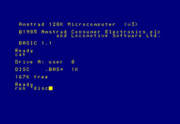 Modified screenshot of the Amstrad CPC 6128K start-up.