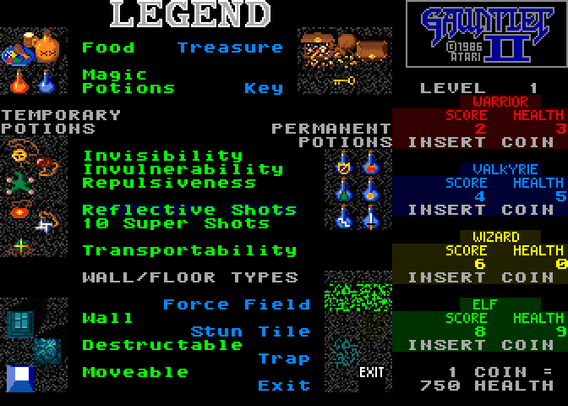Modified screenshot of Gauntlet II on an arcade machine.