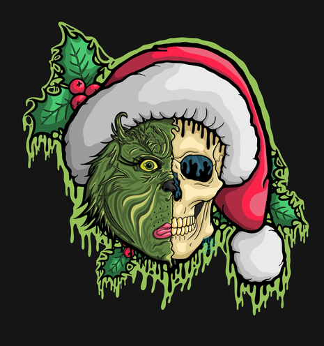 My drippy grinch skull drawing 