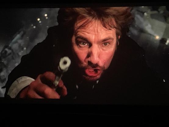 Hans Gruber falls from Nakatomi Plaza in the movie Die Hard.