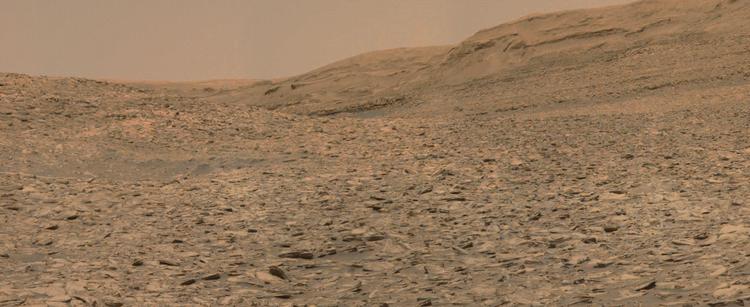 An ochre-toned photography of a Martian landscape