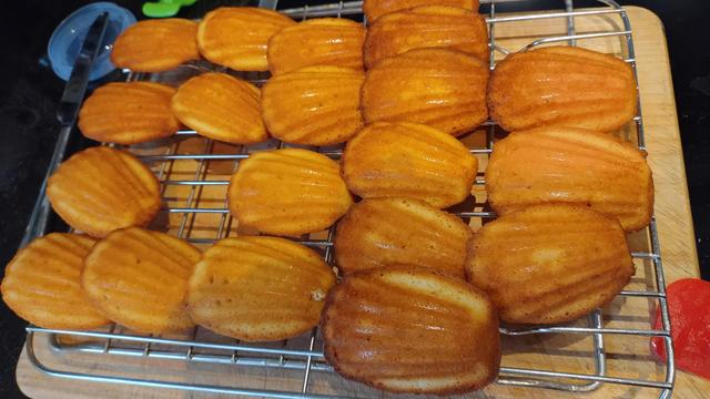 20 madeleines op een rooster, schelpkant boven.