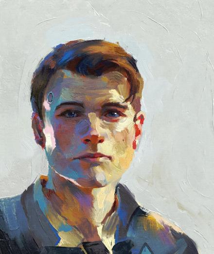 A digital oil portrait of Connor from Detroit: Become Human