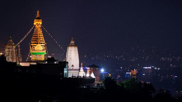 Buddhist temples at night.