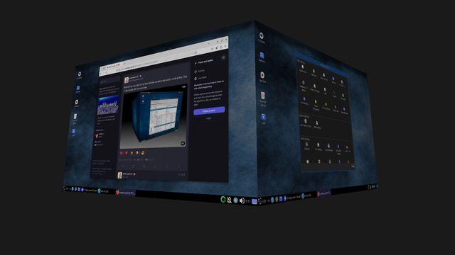 Screenshot of the desktop cube, LXQt running Wayfire