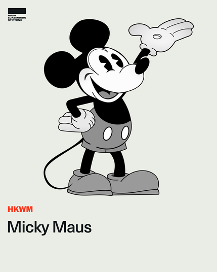 Sharepic mit einer frühen Zeichnung von Micky Mouse und dem Text: HKWM. Micky Maus.