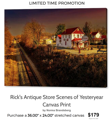 Rick's Antique Store, a piece of Lynchburg, Forest, Virginia history by the railroad tracks canvas print sale for the next 5 days:

https://pixels.com/weeklypromotion.html?promotionid=286169