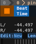 screenshot of the very upper left corner of the tek daw, showing a newly added level meter which is just the letters L/R and corresponding decibel values according to some formula off a stackoverflow comment