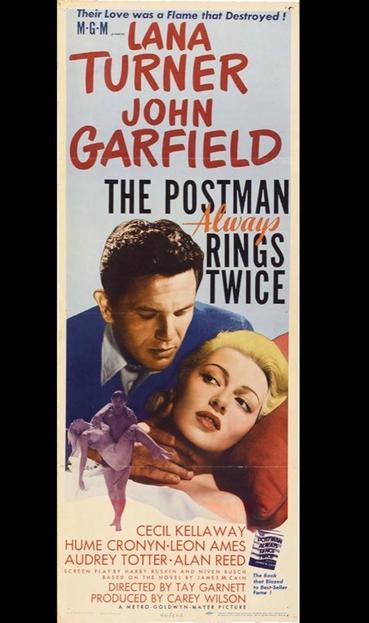 Four posters for the 1946 noir film “The Postman Always Rings Twice” from The USA, Belgium, Denmark and Germany.