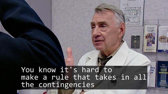 A screenshot from the TV show Curb Your Enthusiasm episode S04E01 'Mel's Offer'.

Over laid is the text of a haiku:

You know it's hard to
make a rule that takes in all
the contingencies