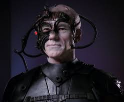 Patrick Stewart as Captain Picard in the Star Trek the Next Generation episode "The Best of Both Worlds" where he has been assimilated as Locutus of Borg into the Borg hivemind.