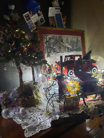Red truck holiday display.