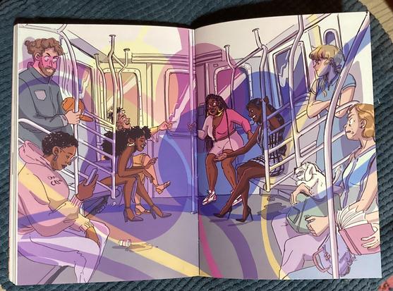 Four friends on the subway in “Wash Day Diaries”