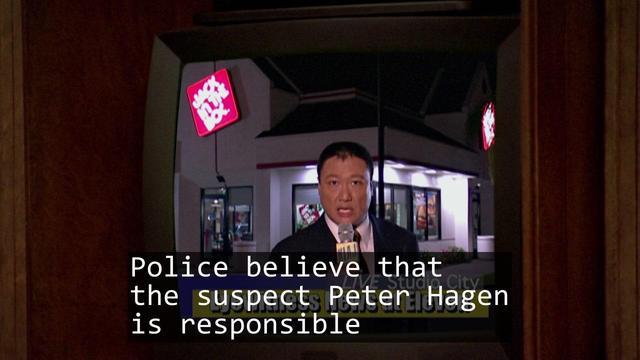 A screenshot from the TV show Curb Your Enthusiasm episode S05E05 'Lewis Needs A Kidney'.

Over laid is the text of a haiku:

Police believe that
the suspect Peter Hagen
is responsible