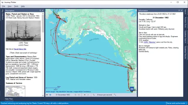 Journey Plotter showing the 1901-1902 journey of USRC Thetis
