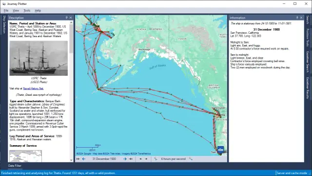 Journey Plotter showing the 1899-1902 journey of USRC Thetis