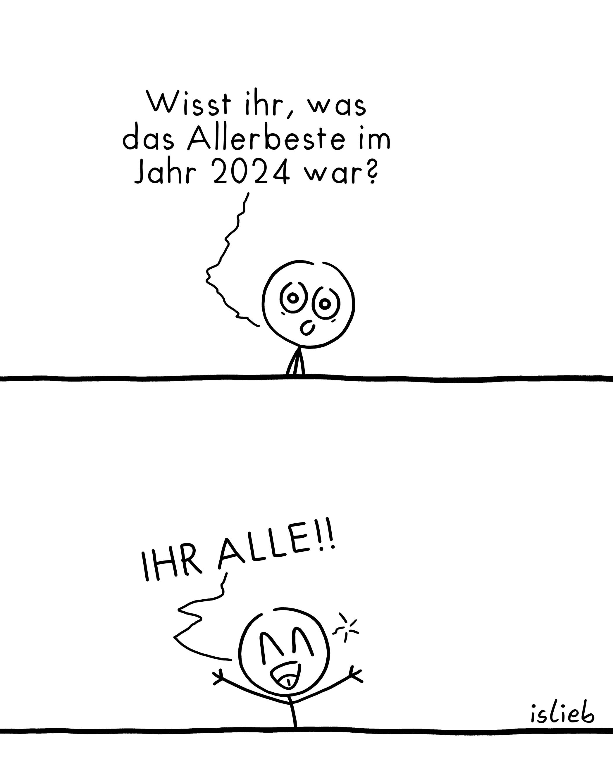 Comic. Eine Figur sagt zur Leserschaft: "Wisst ihr, was das Allerbeste im Jahr 2024 war? Ihr alle!&quot;