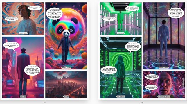 This is a 2 page, 8 panel, illustrated snippet of the story about a programmer friend of mine's extensional adventure on the path to singularity.  Be wary of the panda my friends.   