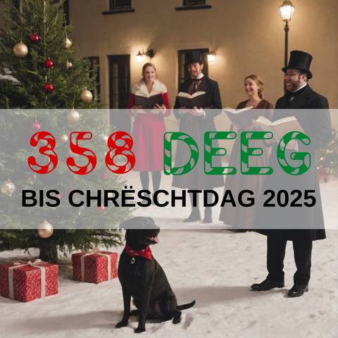 Image created using AI technology provided by Fooocus v2.5.5 (https://github.com/lllyasviel/Fooocus).
Front text: "358 Deeg bis Chrëschtdag 2025"