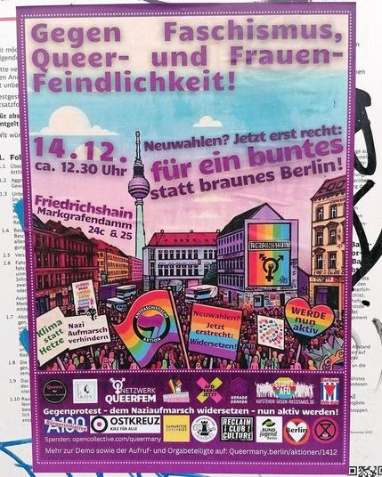 Gegen Faschismus Queer--und Frauenfeindlichkeit!
2024
#widersetzen #b1412 #politicalposter #berlinposter #queermany #widersetzen #antifa