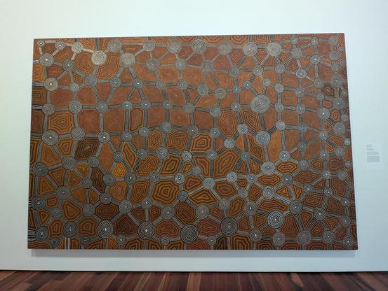 a large painting depicting Country, an abstract representation of the lands traveled by the Tingari