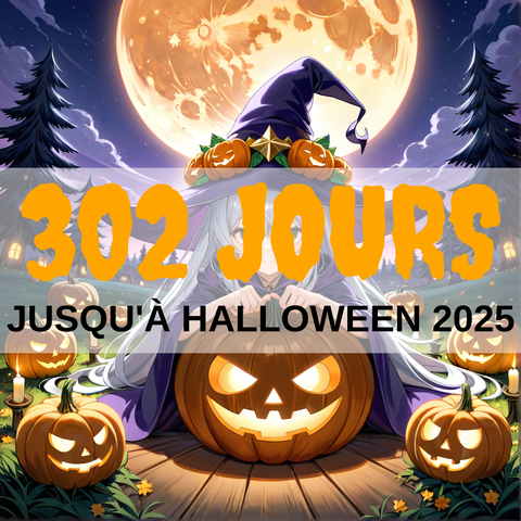 Image created using AI technology provided by Fooocus v2.5.5 (https://github.com/lllyasviel/Fooocus).
Front text: "302 jours jusqu'à Halloween 2025"