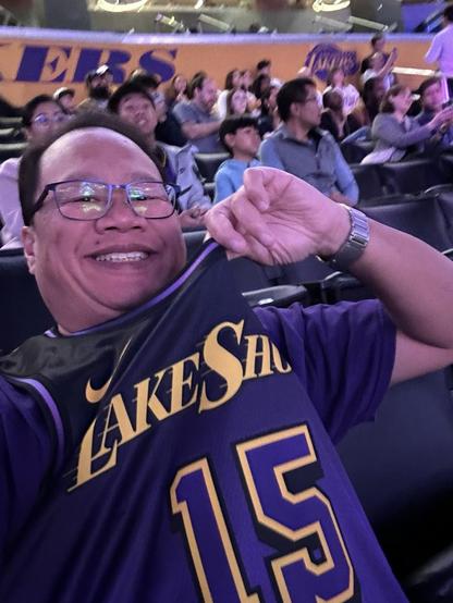 Selfie with me highlighting this year’s Austin Reaves 15 LakeShow City Edition Jersey