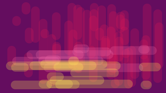 Red, pink, and yellow transparent, thick, horizontal and vertical lines overlapping one another on a purple ground.