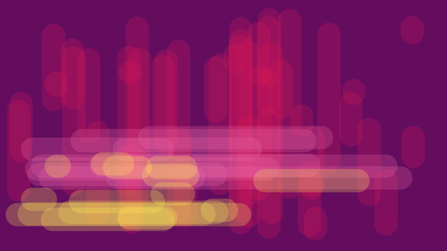 Red, pink, and yellow transparent, thick, horizontal and vertical lines overlapping one another on a purple ground.