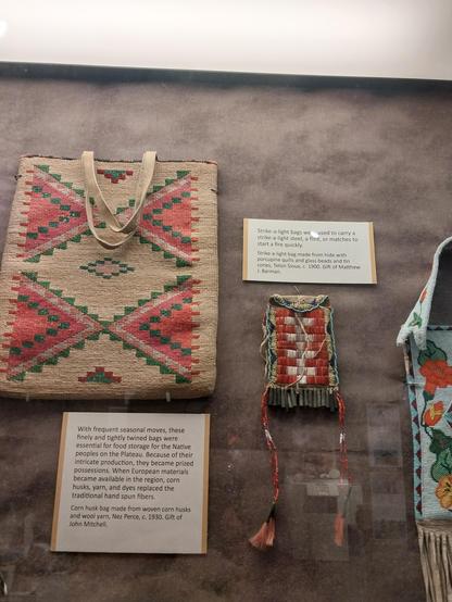 Strike-a-light bags we used to carry a strike-a-light steel, a flint, or matches to start a fire quickly.

Strike-a-light bag made from hide with porcupine quills and glass beads and tin cones, Teton #Sioux, c. 1900. Gift of Matthew