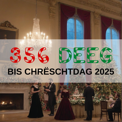 Image created using AI technology provided by Fooocus v2.5.5 (https://github.com/lllyasviel/Fooocus).
Front text: "356 Deeg bis Chrëschtdag 2025"