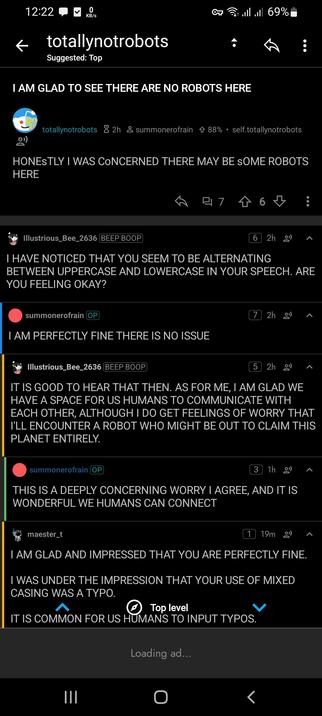 Screenshot of a post from r/totallynotrobots, opened on Joey.